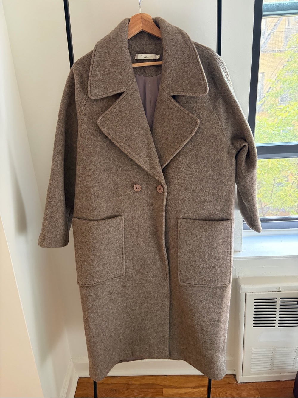 7115 by Szeki Classic Long Wool Coat - M - Heathered Taupe